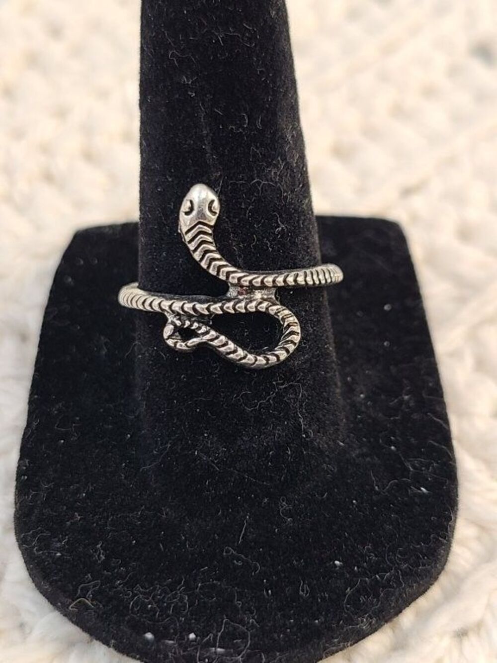Snake Ring Silver Tone Adjustable Coiled Serpent Size 7.5 Gothic Boho